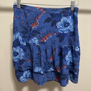 Loft Blue and Red Floral Tiered Mini Skirt size 2 - 30” waist